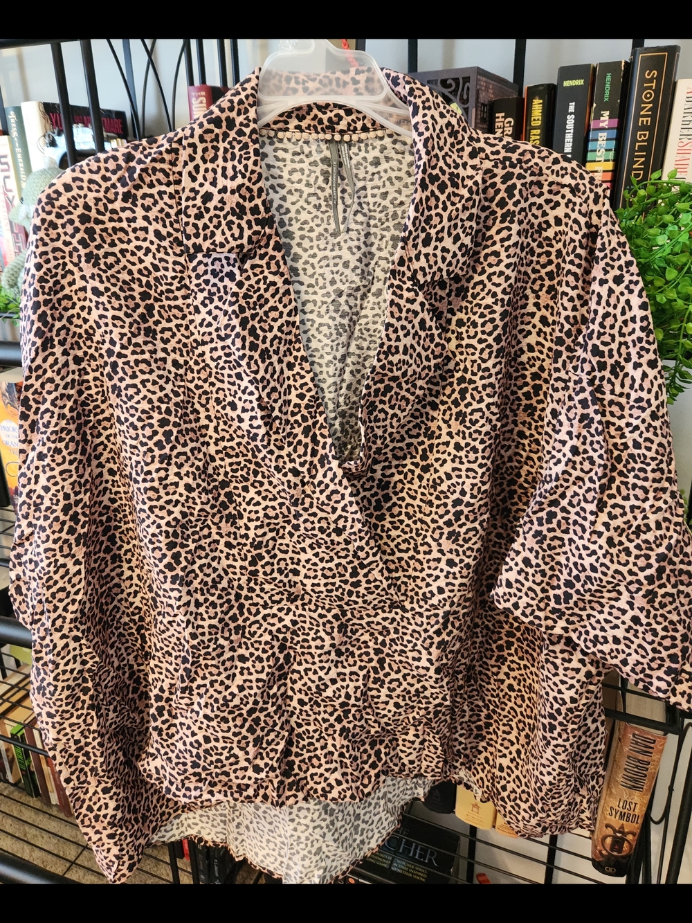Anthropologie Leopard Print Blouse in Blush Pink and Black